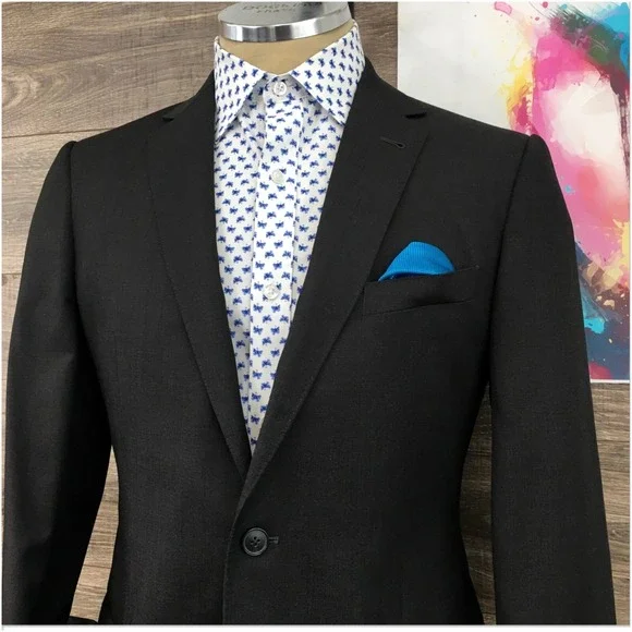 Joseph Abboud Mens Blazer Sport Coat Casual‎ Jacket Size 40L Slim Wool Gray Suit